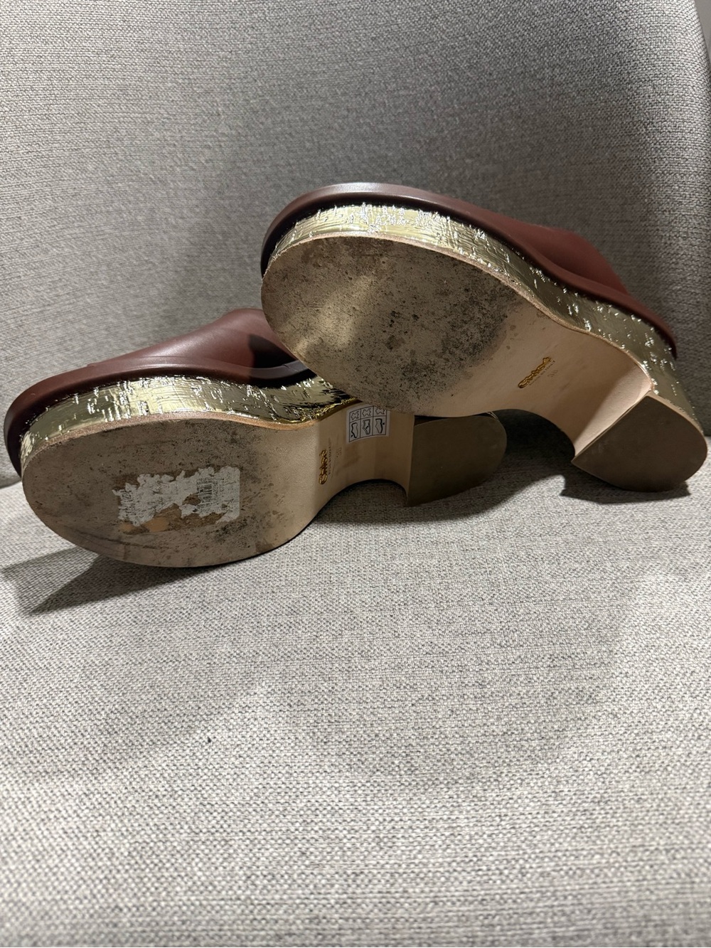 Chloe Dark Brown Leather Open-Toe Slide Mules - Picture 4 of 5